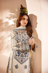 FLORENT - 3PC DHANAK EMBROIDERED SHIRT WITH DHANAK EMBROIDERED SHAWL AND TROUSER - HZG1935